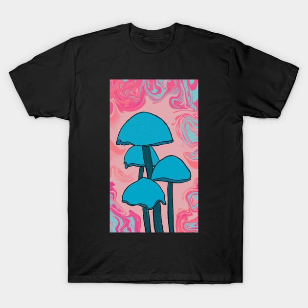 Groovy Blue Mushroom Quartet T-Shirt by notastranger